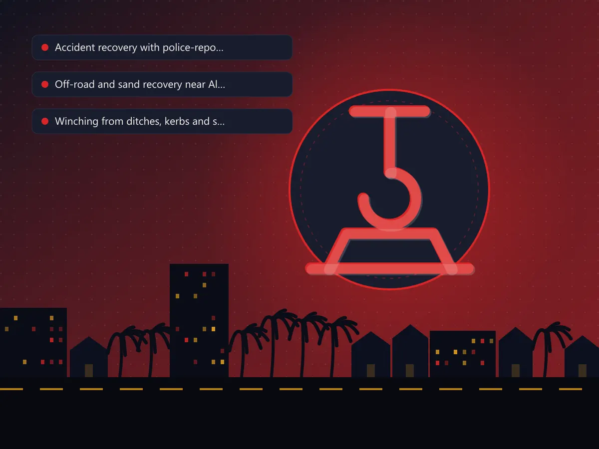 Car Recovery in Town Square, Dubai — Accident, breakdown and off-road recovery, day or night.