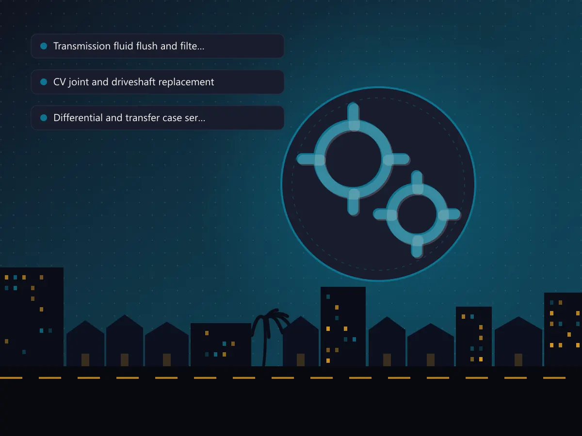 Transmission Repair in Town Square, Dubai — Driveline repairs: fluid service, driveshafts, differentials and transfer cases.